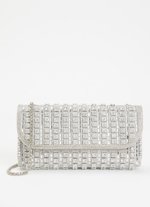 Dune London Elabourate schoudertas met strass  - voorkant zilver