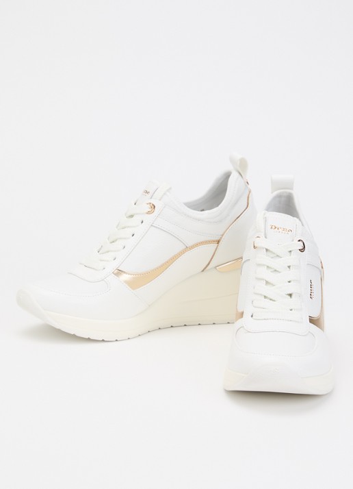 Dune London Elarah sneakerwedge van leer - detail 3 gebroken wit
