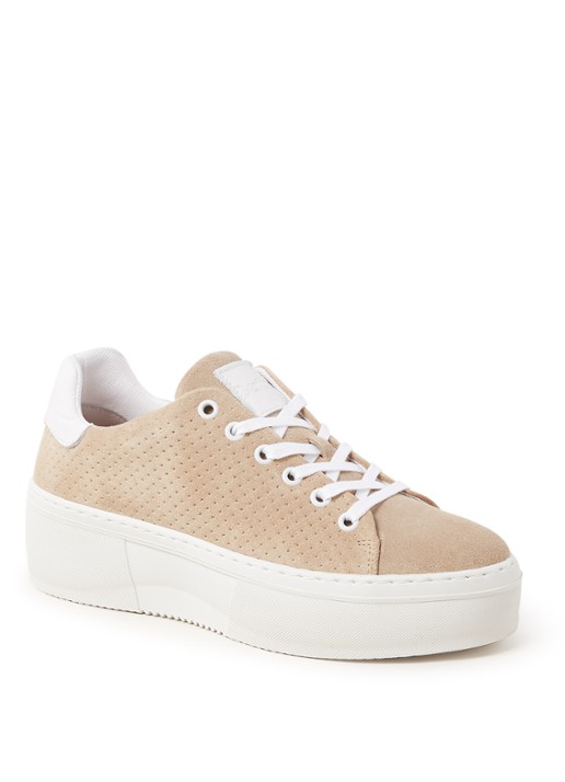Dune London Electaa sneaker van suède - voorkant 4 donkerbeige