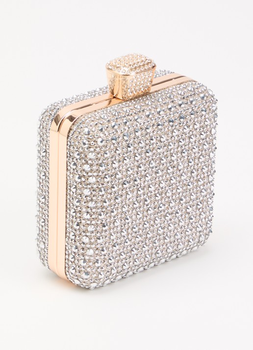 Dune London Elida clutch met strass en afneembare schouderriem - achterkant zilver
