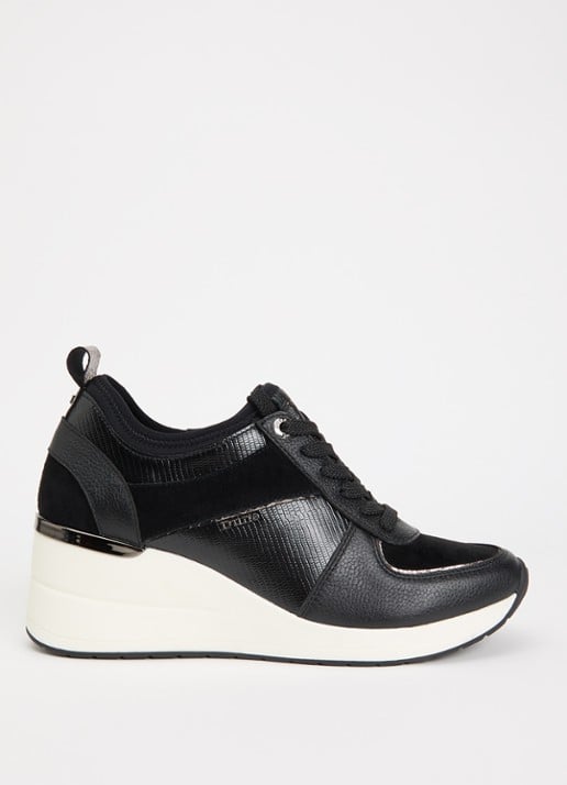 Dune London Eloisa sneakerwedge met details van suède