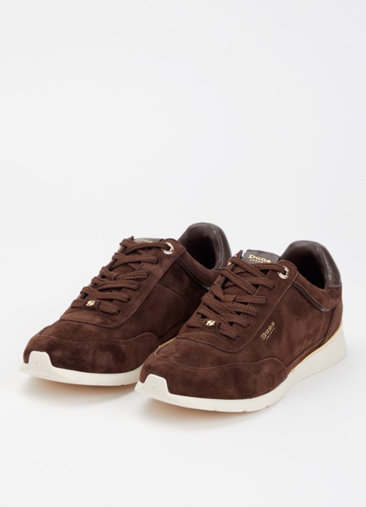 Dune London Entitle sneaker van suède - detail 2 donkerbruin