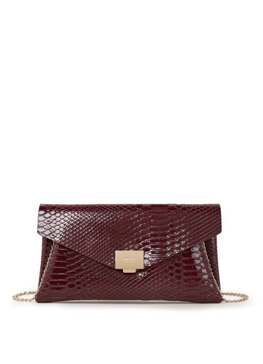 Dune London Envela clutch met crocostructuur - voorkant 3 aubergine