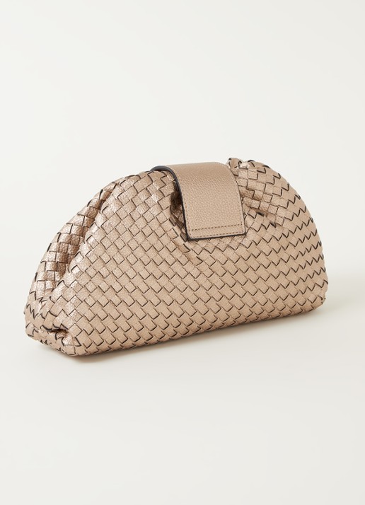 Dune London Etiquettes clutch met geweven structuur - achterkant goud