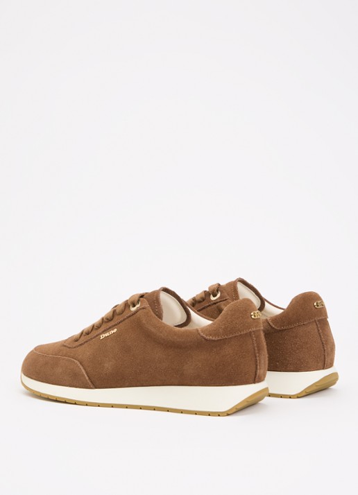 Dune London Ettah sneaker van leer met logo - achterkant cognac