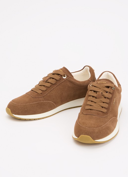 Dune London Ettah sneaker van leer met logo - detail 3 cognac
