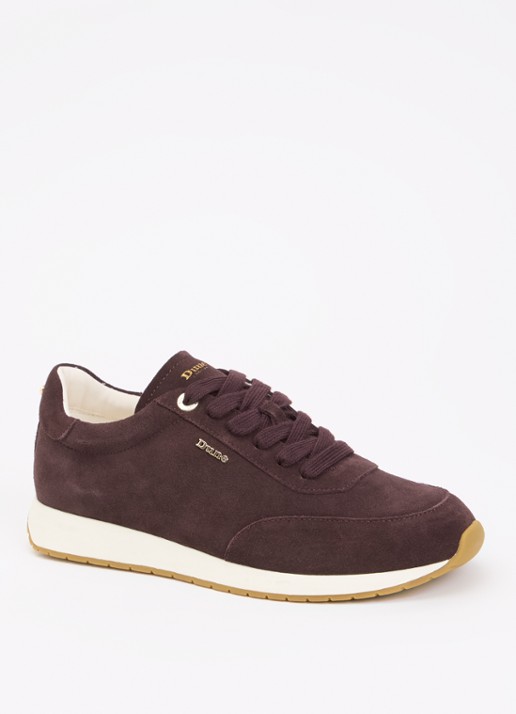 Dune London Ettah sneaker van leer met logo - voorkant aubergine