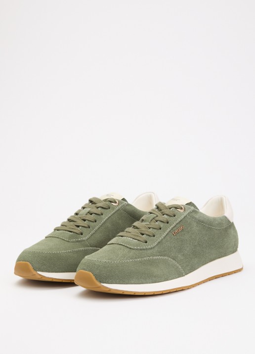 Dune London Ettah sneaker van leer met logo - detail 2 olijfgroen