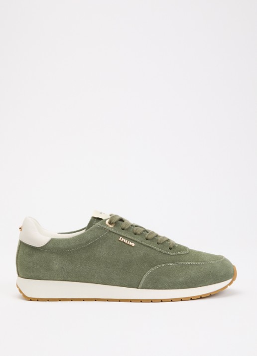 Dune London Ettah sneaker van leer met logo - voorkant 5 olijfgroen