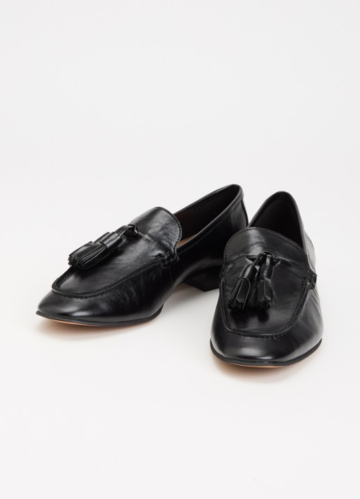 Dune London Gateway loafer van leer met franjes - detail zwart