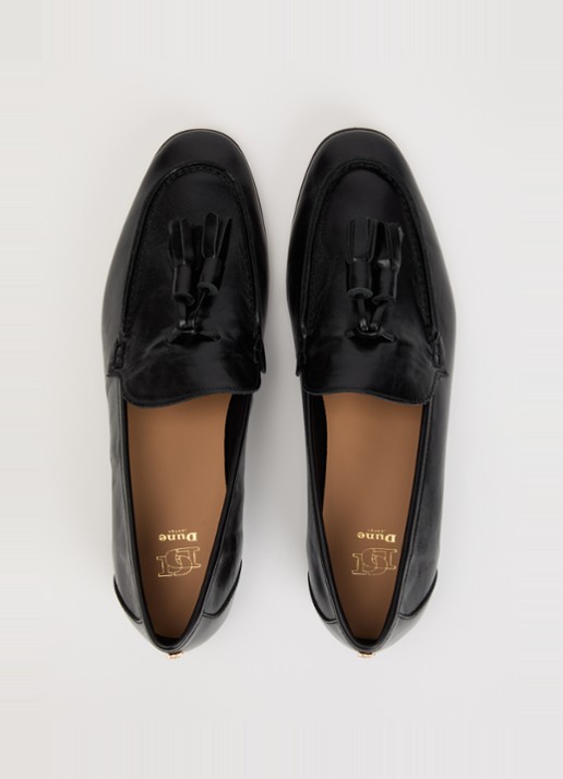 Dune London Gateway loafer van leer met franjes - detail 2 zwart