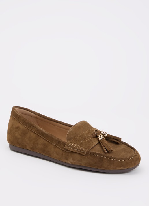 Dune London Geen mocassin van leer met franjes - voorkant bruin