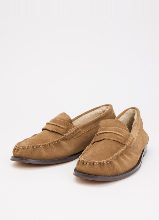 Dune London Genuinee mocassin van suède - detail zand