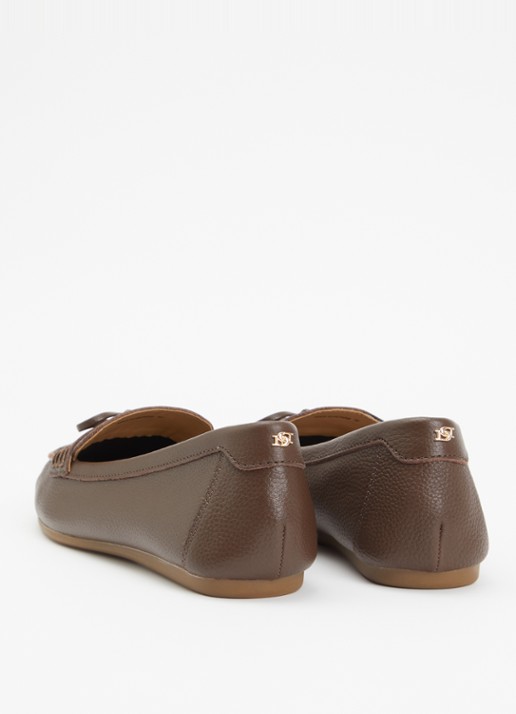 Dune London Girella mocassin van leer met strikdetail - achterkant 5 chocoladebruin