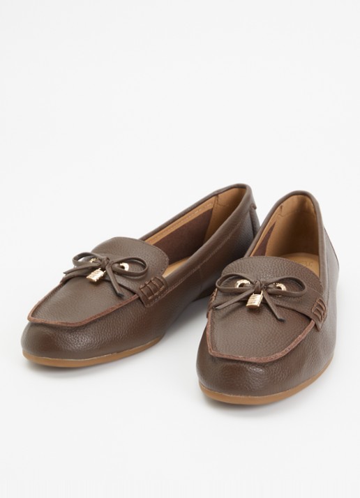 Dune London Girella mocassin van leer met strikdetail - detail 2 chocoladebruin