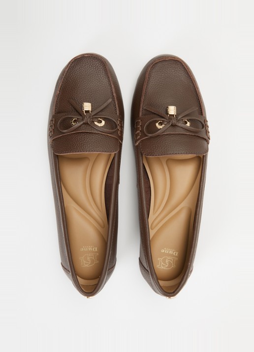 Dune London Girella mocassin van leer met strikdetail - detail 3 chocoladebruin
