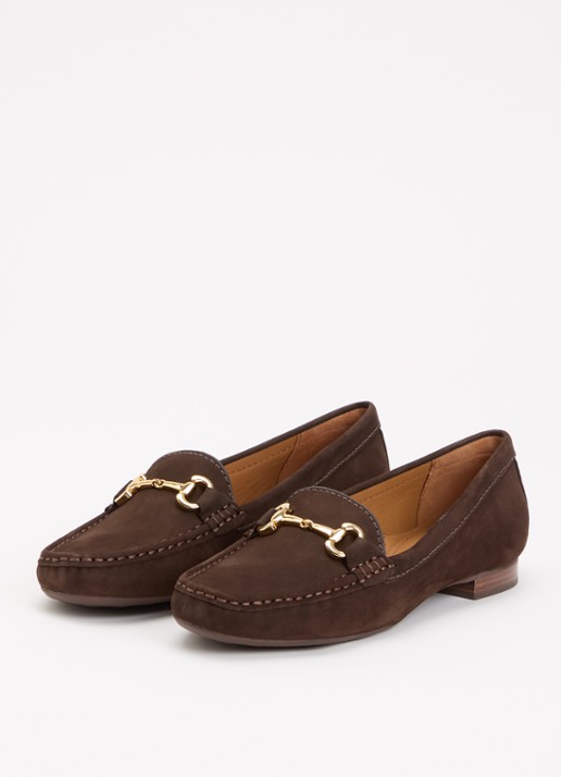 Dune London Glenniee loafer van suède - detail donkerbruin