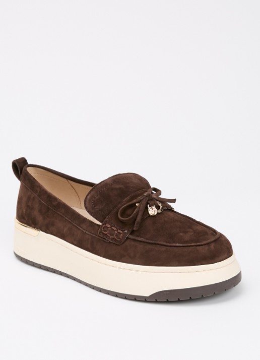 Dune London Glide loafer van leer - voorkant donkerbruin