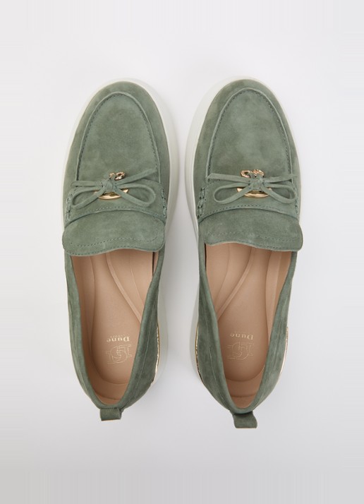 Dune London Glide loafer van leer - detail 2 olijfgroen
