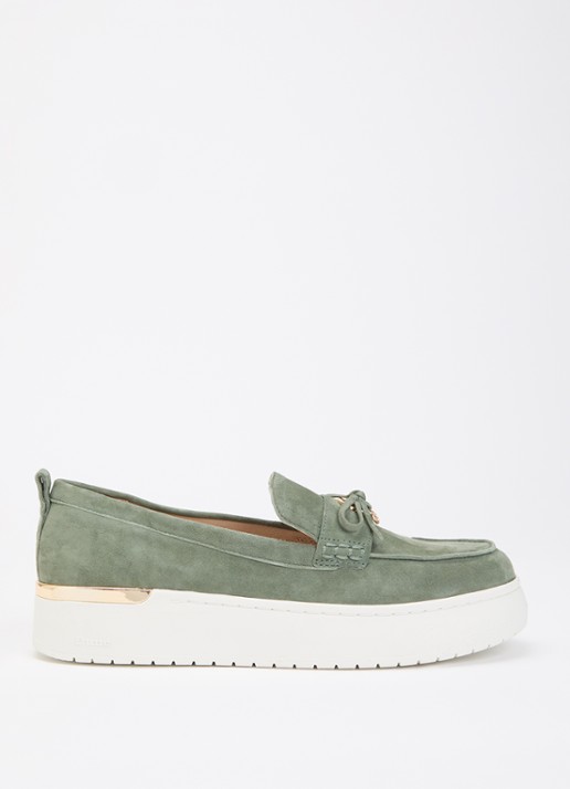 Dune London Glide loafer van leer - voorkant 5 olijfgroen