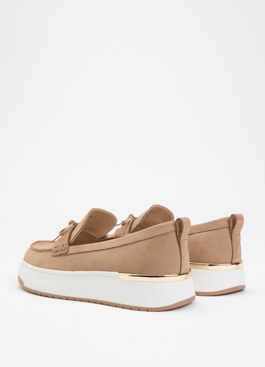 Dune London Glide loafer van leer - achterkant lichtbruin