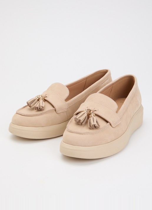 Dune London Glissade loafer van leer met franjes - detail 3 creme