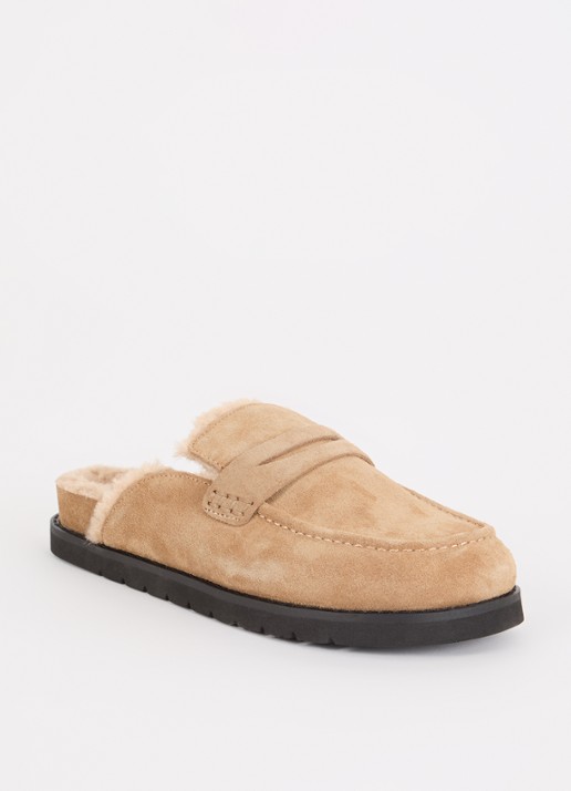 Dune London Goldy muiltje van suède  - voorkant 2 camel