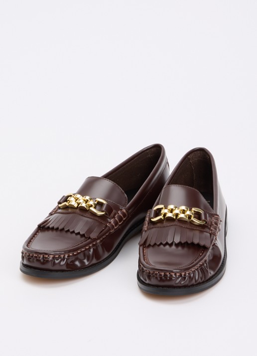 Dune London Granules loafer van leer - detail bordeauxrood