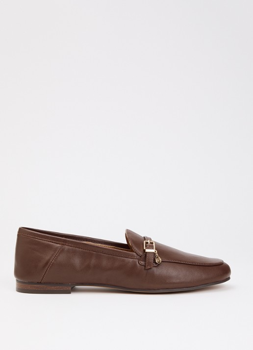Dune London Greya loafer van leer met gespdetail - voorkant 5 donkerbruin