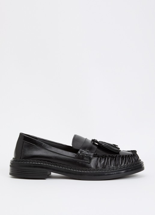 Dune London Grids loafer van leer  - voorkant 5 zwart