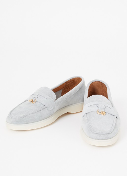 Dune London Grinning loafer van suède - detail 5 blauwgrijs