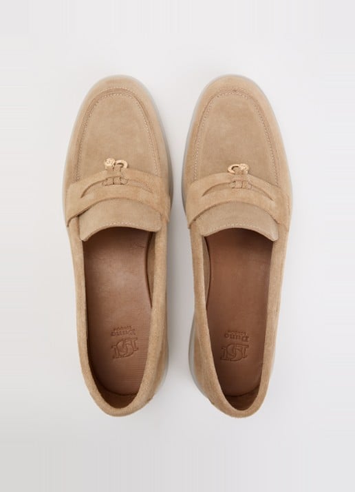 Dune London Grinning loafer van suède - detail 2 zand