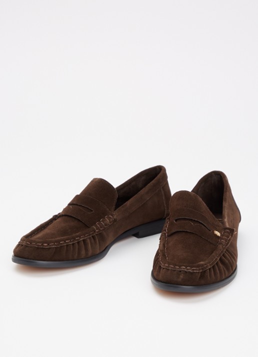Dune London Grisella loafer van leer - detail donkerbruin