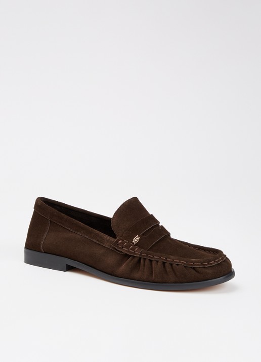 Dune London Grisella loafer van leer - voorkant 4 donkerbruin