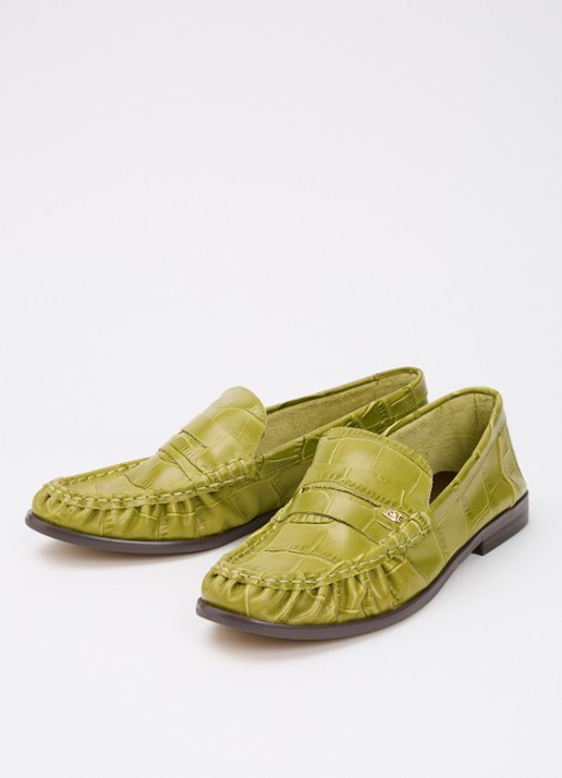 Dune London Grisella loafer van leer - detail groen
