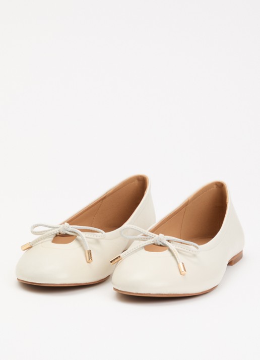 Dune London Hali ballerina van leer met strikdetail - detail 2 gebroken wit