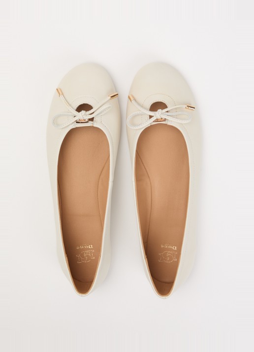 Dune London Hali ballerina van leer met strikdetail - detail 3 gebroken wit