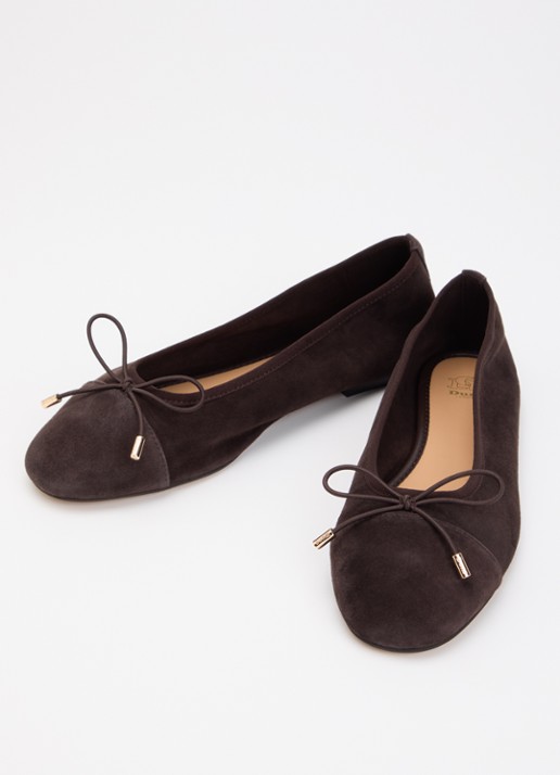 Dune London Haliah ballerina van leer met strikdetail - detail 2 donkerbruin