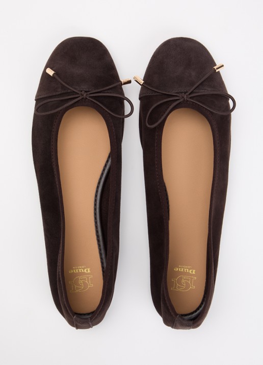 Dune London Haliah ballerina van leer met strikdetail - detail 3 donkerbruin