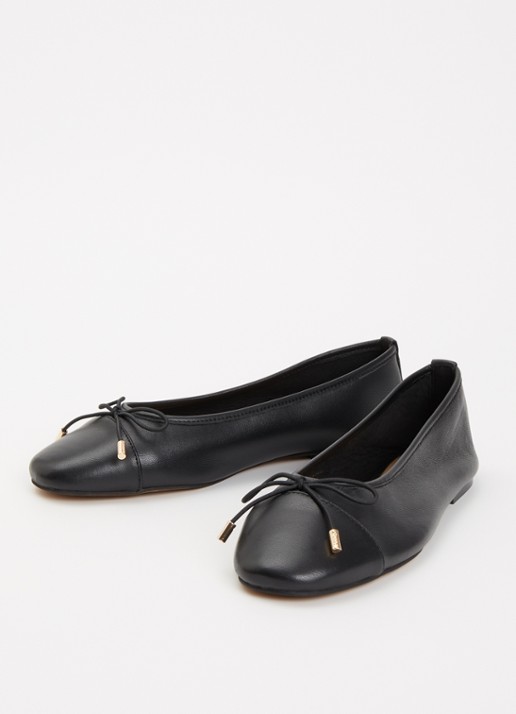 Dune London Haliah ballerina van leer met strikdetail - detail 3 diepzwart