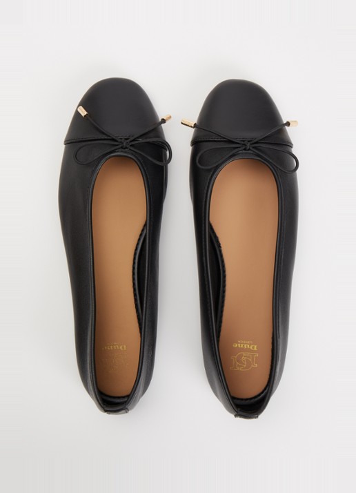 Dune London Haliah ballerina van leer met strikdetail - detail 4 diepzwart