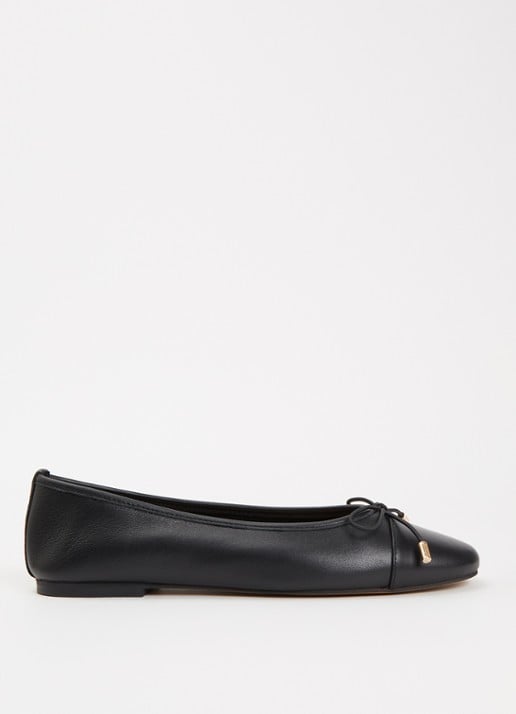 Dune London Haliah ballerina van leer met strikdetail - voorkant diepzwart