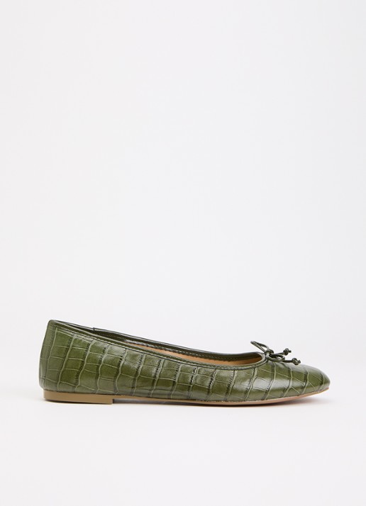 Dune London Helenne ballerina van leer - voorkant 5 donkergroen
