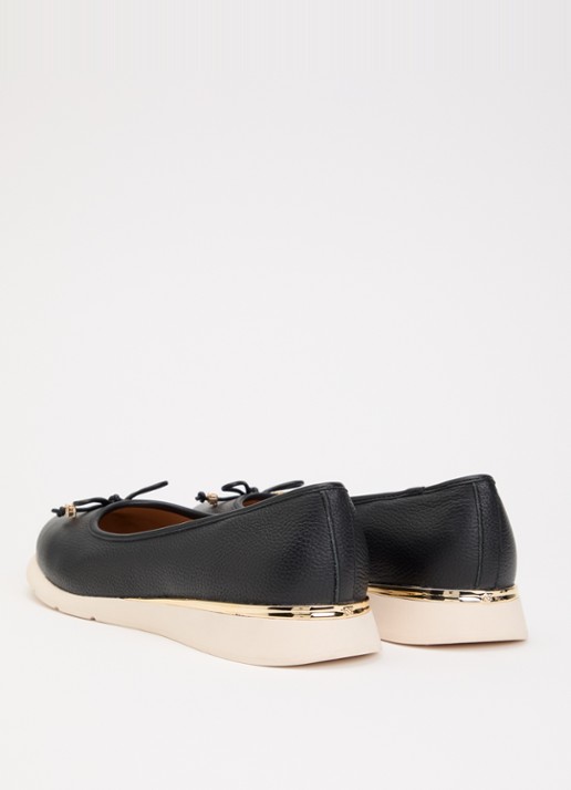 Dune London Highline ballerina van leer met metallic finish - achterkant zwart