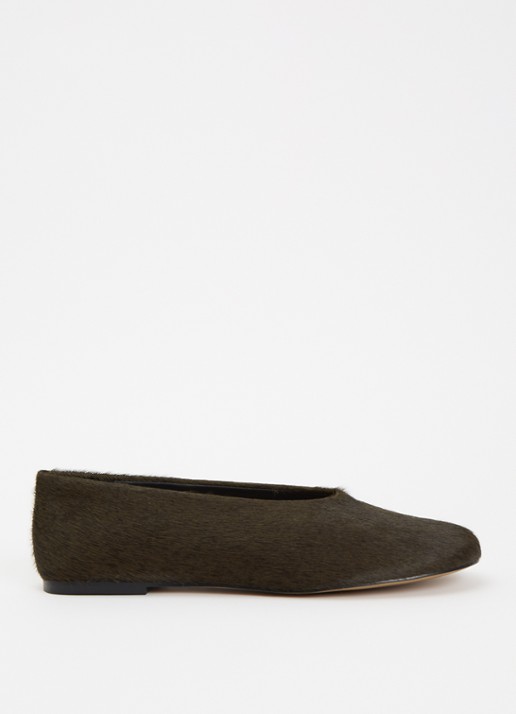 Dune London Highway ballerina van leer - voorkant 2 bronsgroen