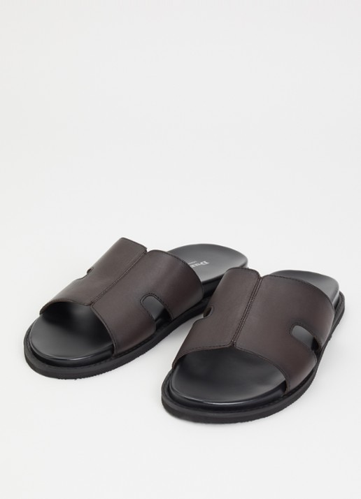 Dune London Ishaa slipper van leer  - detail 3 donkerbruin