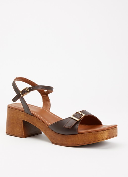 Dune London Jeane sandalette van leer - voorkant 2 donkerbruin