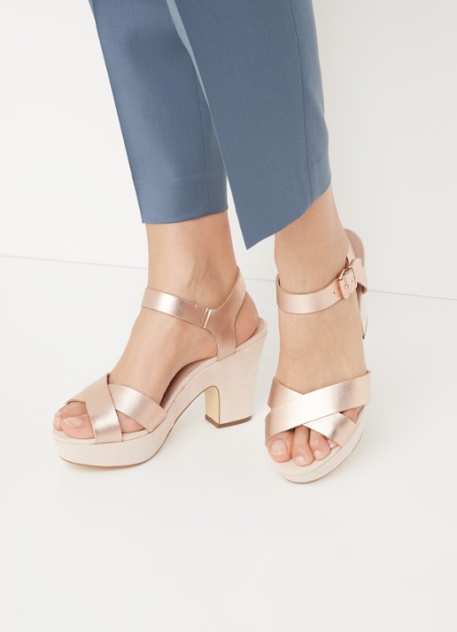 Dune London Jiyla sandalette van leer - voorkant 2 roségoud