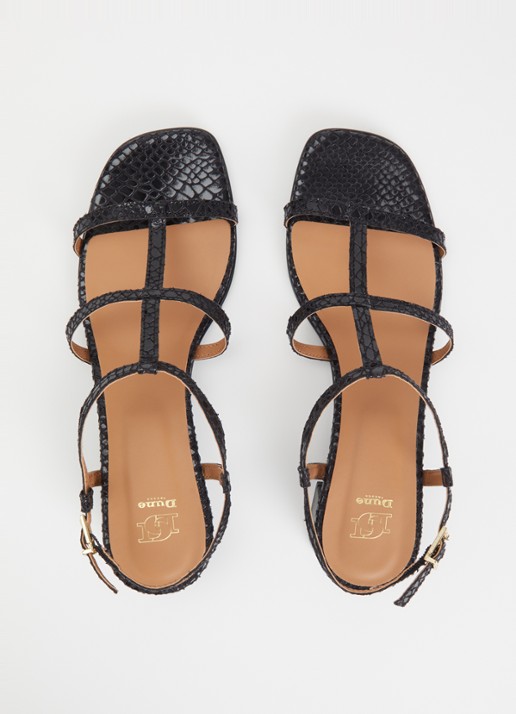 Dune London Justly sandalette met slangenstructuur - detail 4 zwart