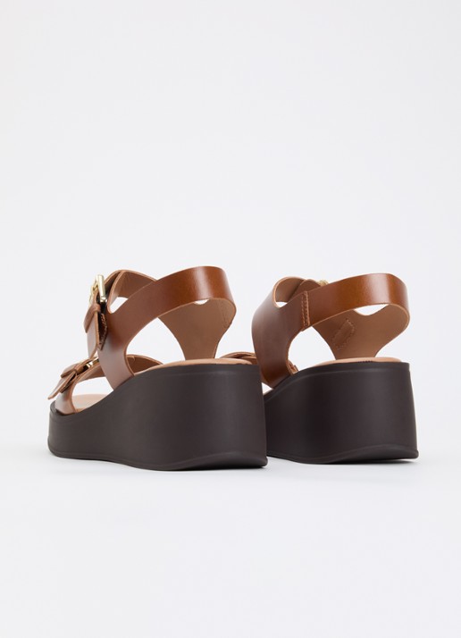Dune London Karola sleehak van leer  - achterkant 4 cognac